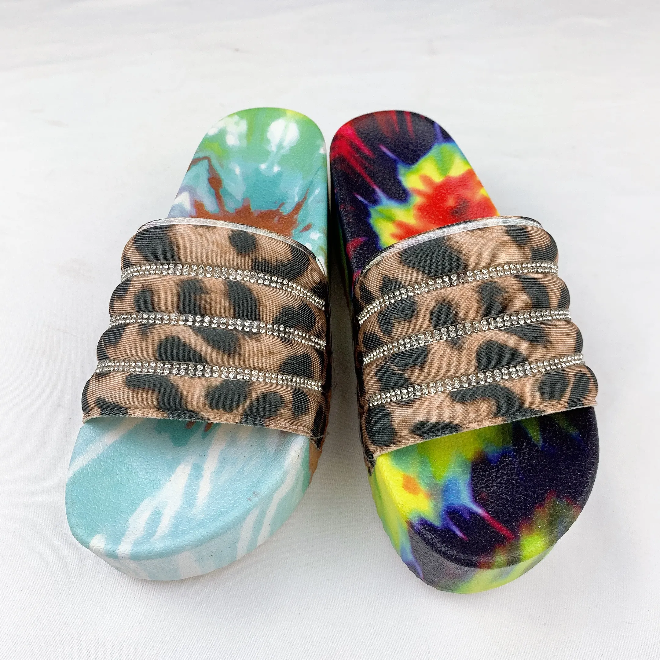 NUOVO tie-dye pantofole della signora di cristallo della stampa del leopardo slides appartamenti sandali spugna vamp pantofole piattaforma