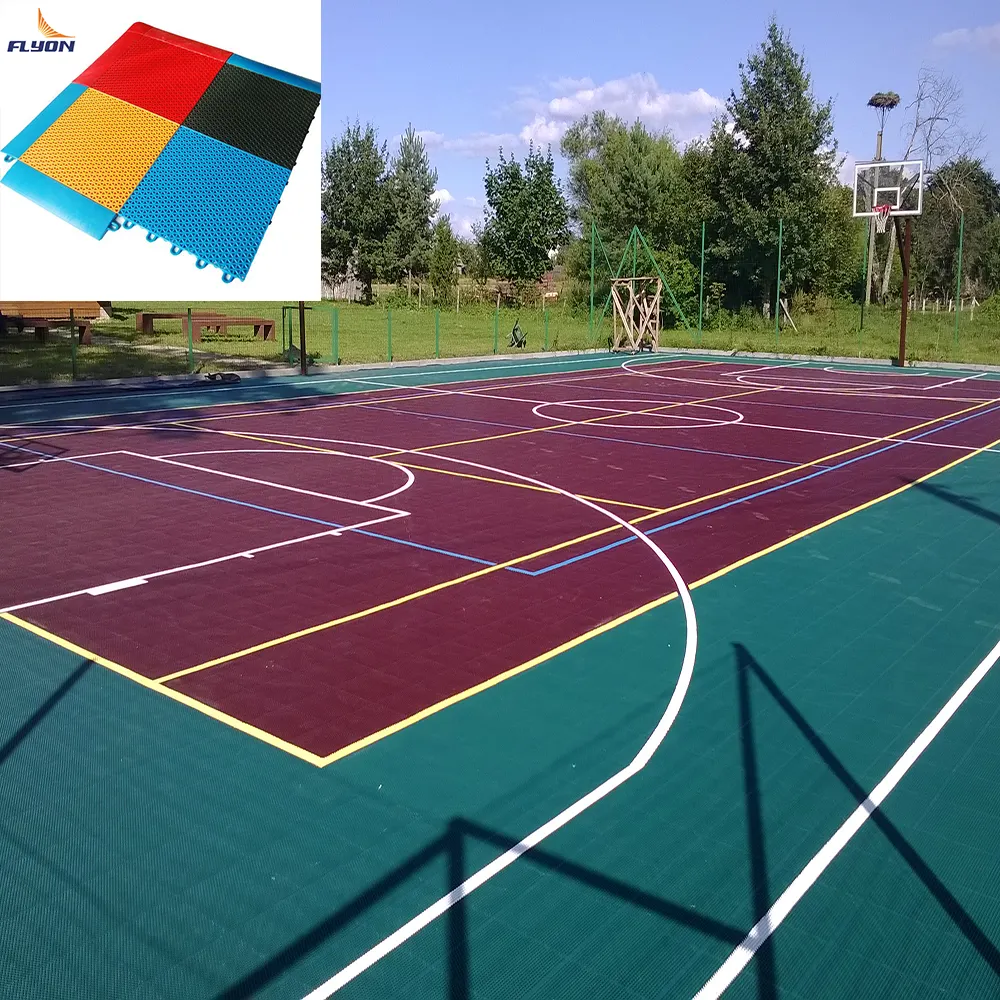 Azulejo de enclavamiento de resistencia al deslizamiento de suelo de deporte al aire libre de PP para cancha de baloncesto de deportes múltiples
