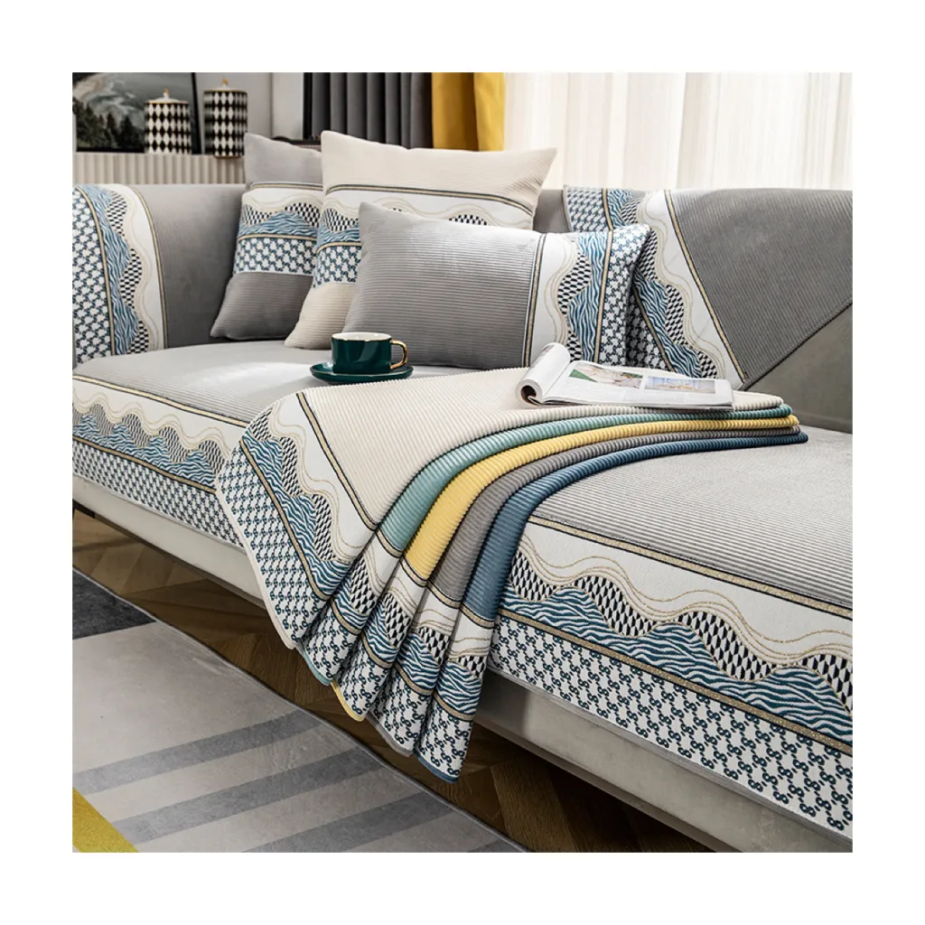 Toalha de sofá nórdico, almofada simples para sofá de couro com 4 estações, almofada de luxo em geral antiderrapante