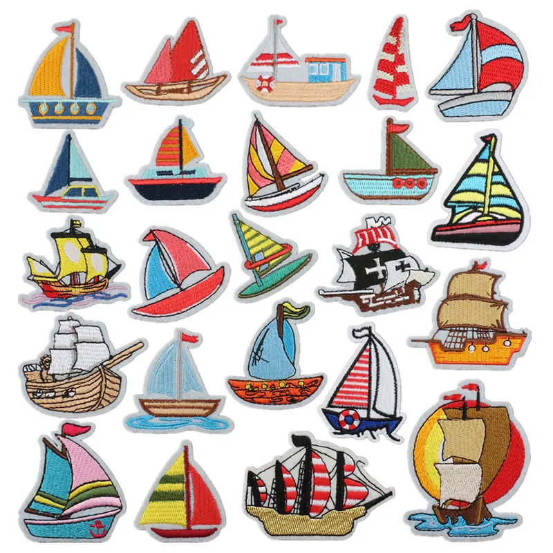 Factory Supplier Cruise Embroidery Patches Cute Boat Iron-on Embroidered Patches Applique Patches Embroidery