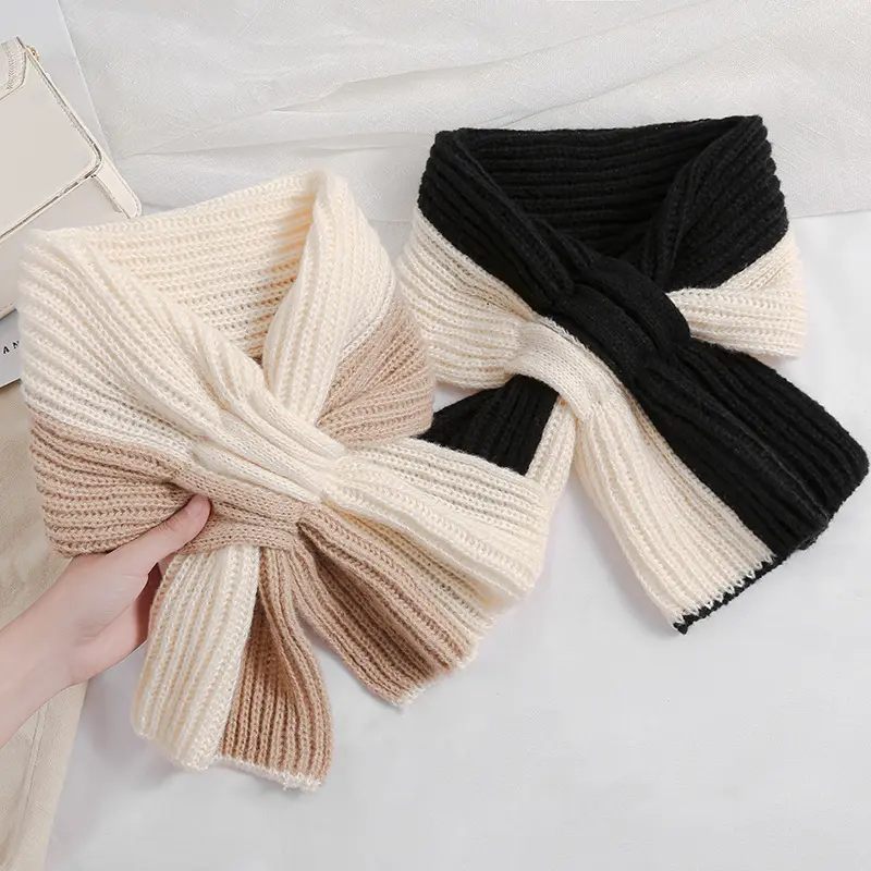 Осенне-зимний короткий маленький шарф нагрудник с перекрестной вязкой Корейская версия цвета для сохранения тепла защита для ленивой шеи