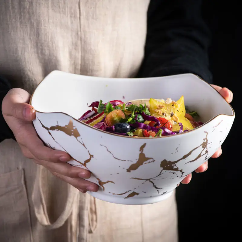 Venta al por mayor de estilo japonés de forma Irregular de postre ensalada de frutas de cerámica plato hondo