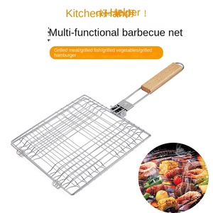 户外碳钢烤鱼夹可折叠手柄带烤盘网蔬菜烤盘网耐用金属工具 - Product Image 2