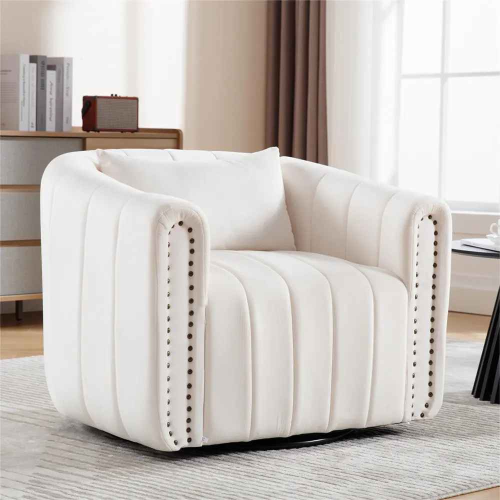 Chaise tonneau moderne avec oreiller dodu Chaise d'appoint en velours Fauteuil rond confortable pour le salon