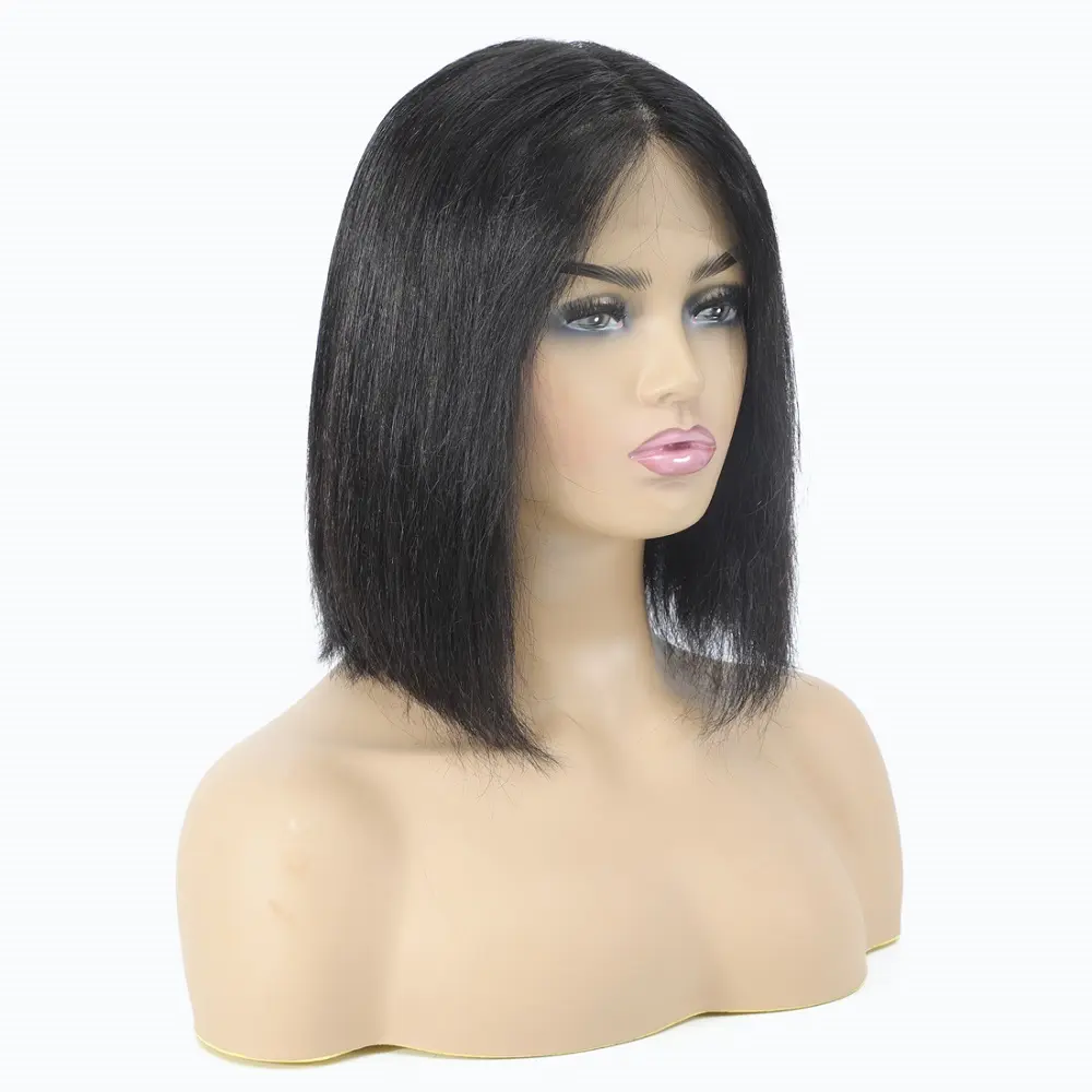 HL25 Remy Hair Human Wig Bangs 8-14nch Human Hair Wigs for Black T-part Bob Straight Women 1ピースロングフルレースウィッグ10Aグレード