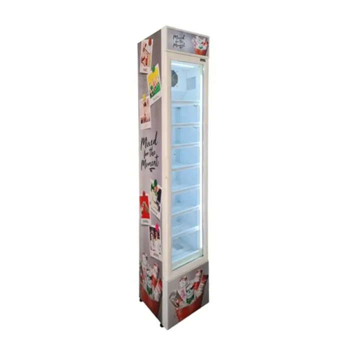 105L тонкий одиночный стеклянный раздвижной дверной мерчендайзер, узкий холодильник для напитков