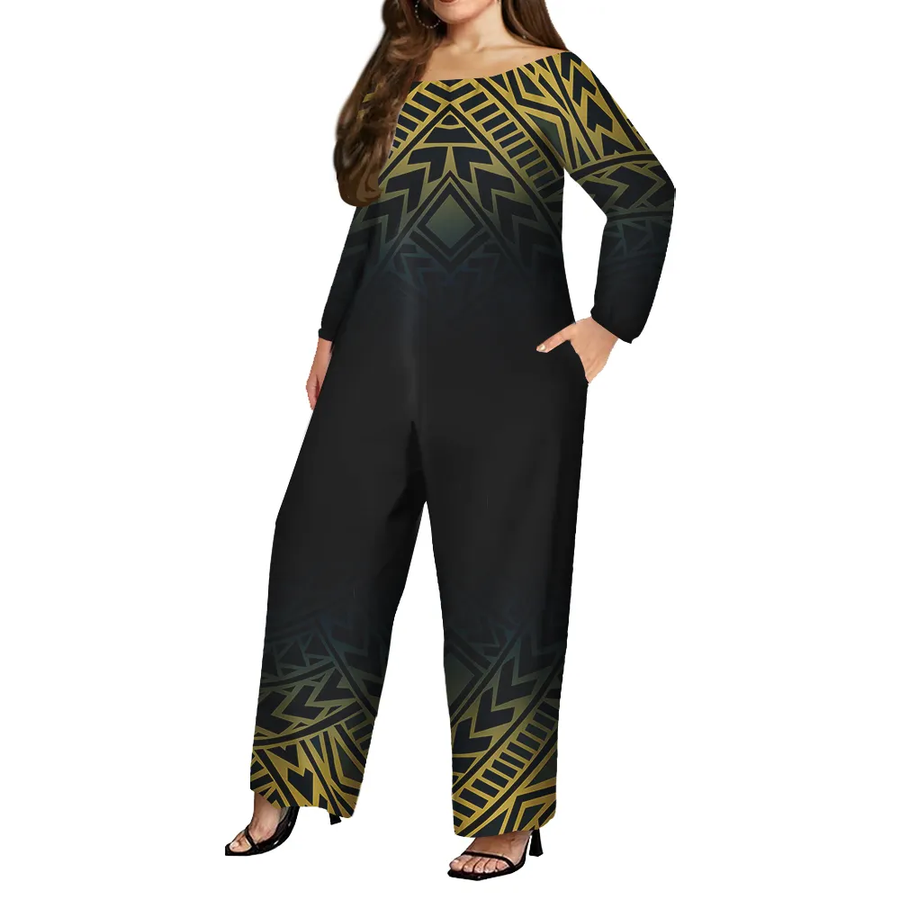 Pakaian Wanita Ukuran Plus Polynesian Baru Romper Wanita Kasual Melar Bahu Poliester Kustom Jumpsuits Wanita Bohemia Samoan