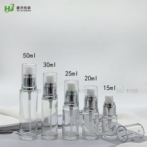 Yeni varış 15ml 20ml 25ml 30ml 50ml lüks cam şişe kozmetik ambalaj losyon vida pompası alüminyum şeffaf sprey şişe