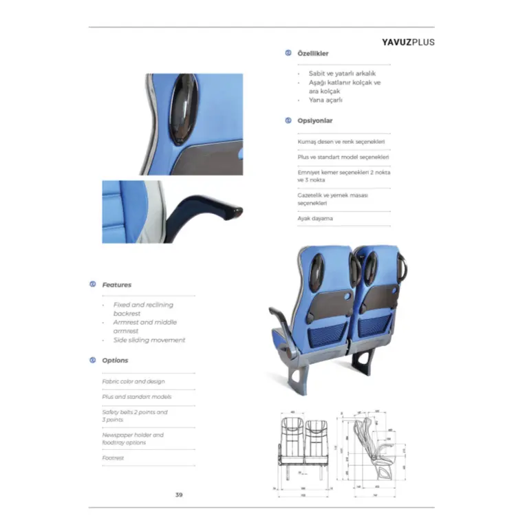 Asiento doble de cabina de pasajeros con respaldo alto