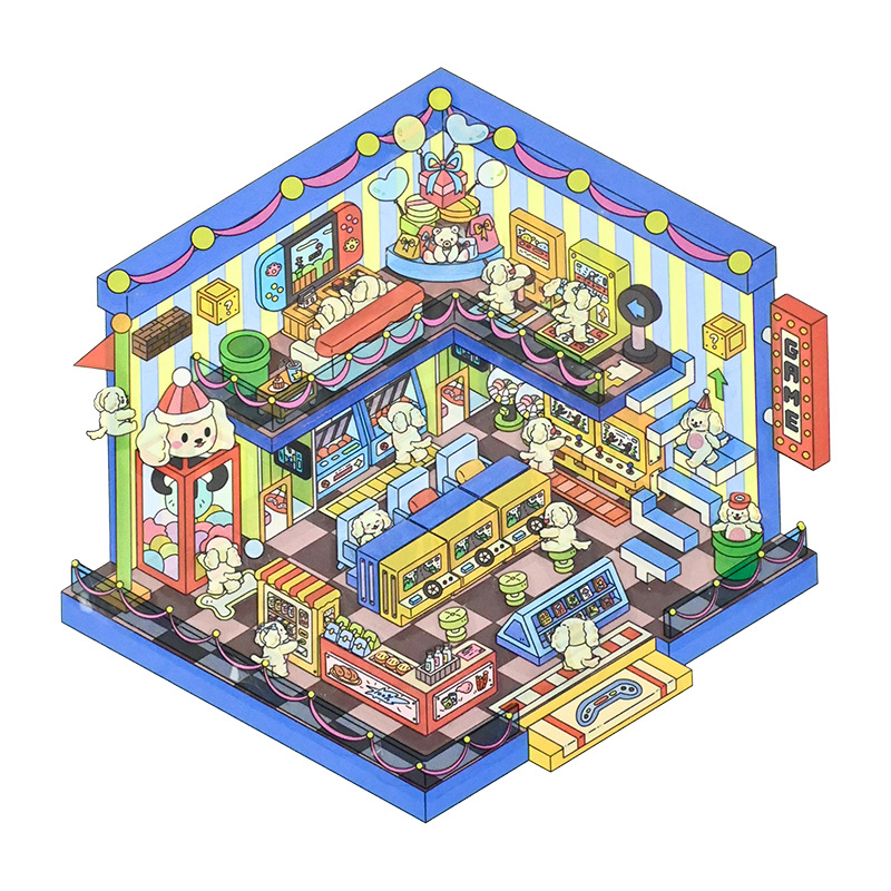 D Sala de juegos colorida