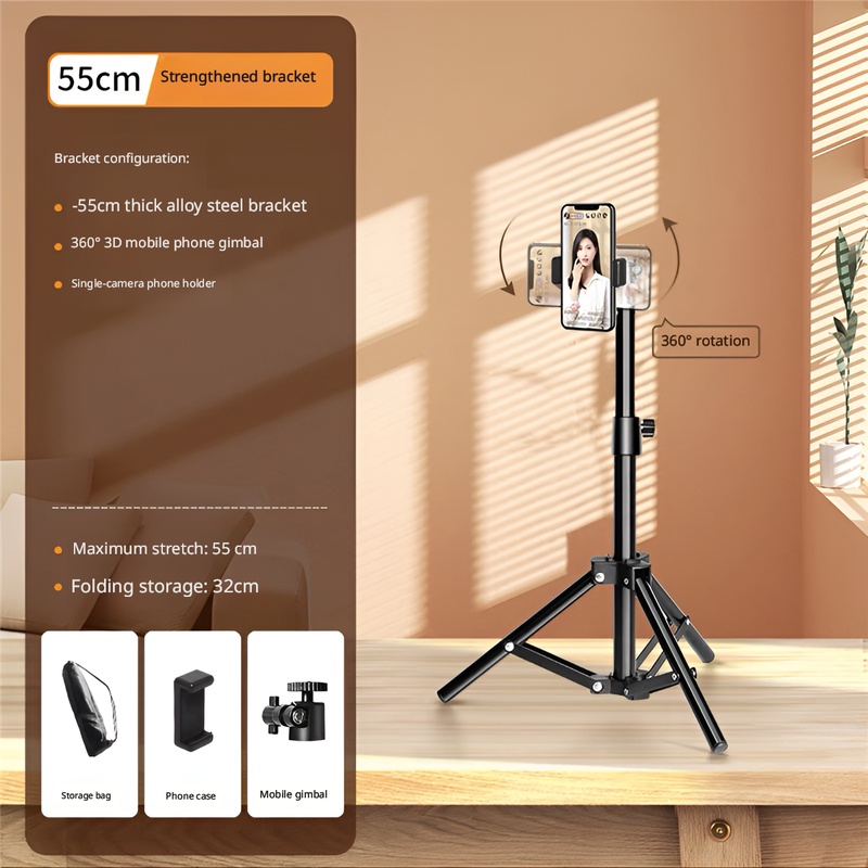 0,5 m + Soporte + Estabilizador (Gimbal) + Bolsa (Negro)