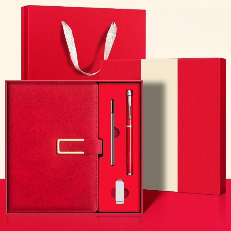 Rouge chinois + noyau de stylo + stylo en métal + clé USB + sac cadeau