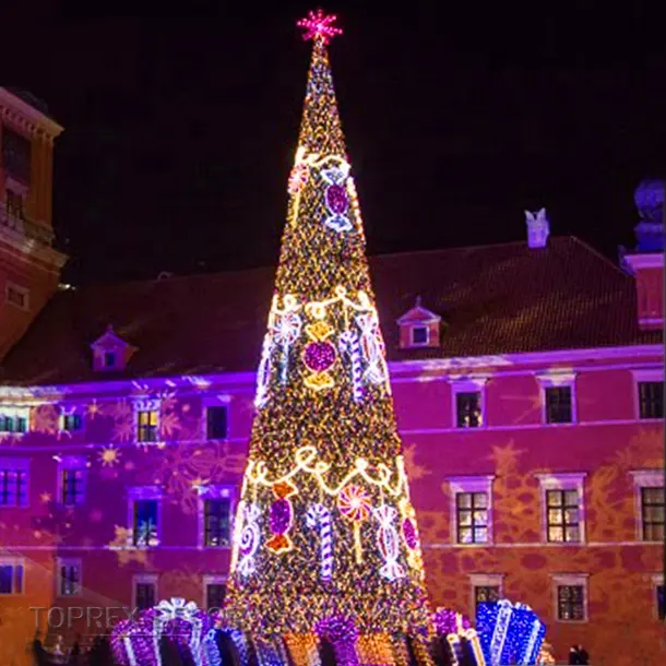 Hotel decoraciones metal espiral al aire libre iluminado gran RGB cono 3D Navidad LED árbol noche motivo luz iluminación decorativa