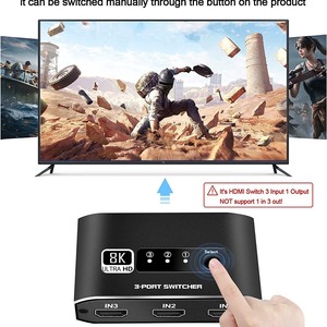 OEM ODM HDMI Switcher 3 en 1 Salida 3 puertos HDMI Selector Compatible con 8K @ 60Hz 4K @ 120Hz HDMI2.1 Switch con cable HDMI2.1 para HDTV