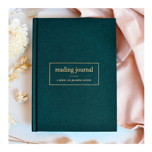 LABON Customizable Gold Logo Linen Fabric Hardcover Eco <strong>Notebooks</strong> Green Cover Planner A5 Reading <strong>Log</strong> Journal for Book Lover - Product Image 1