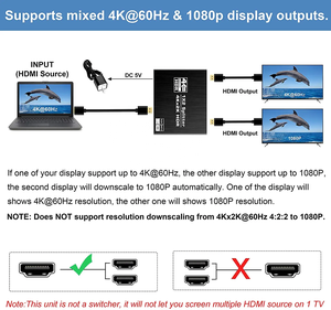 Venta caliente HDMI Splitter 2 puertos con escalar 1 entrada 2 salida para pantalla de monitor dual HDCP2.2 Xbox PS4 - Product Image 4