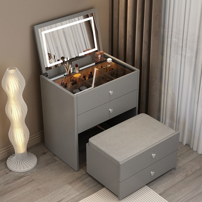 70cm gray table, mirror, and dressing stool set