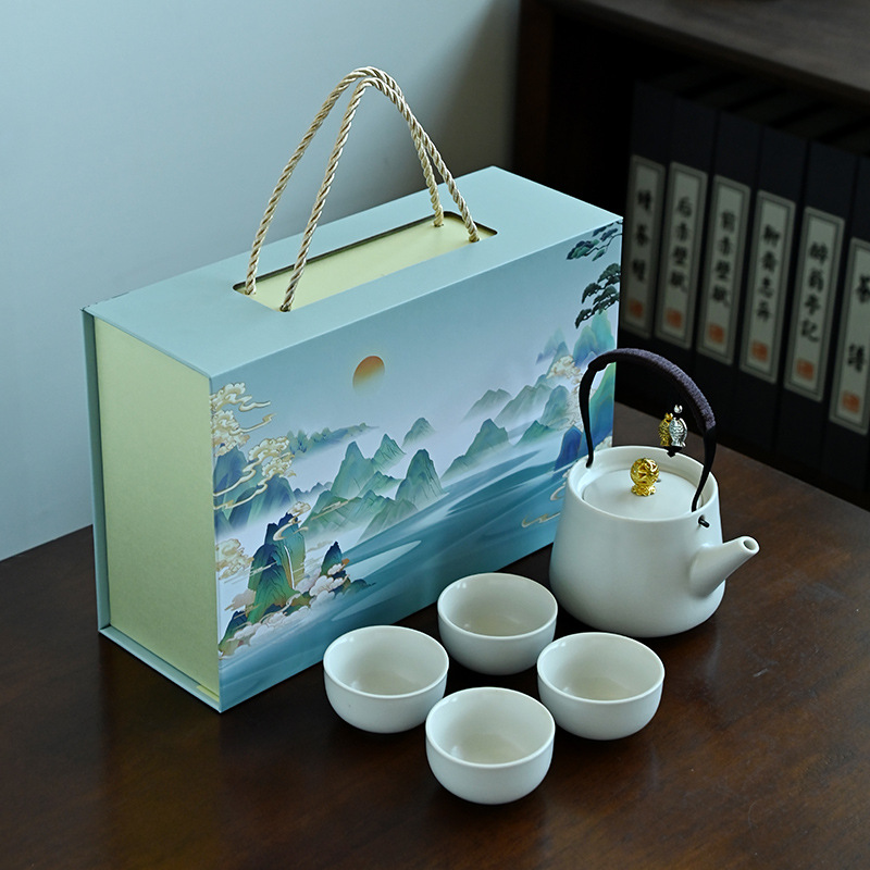 A Thousand Miles of Rivers and Mountains - Teapot with Handle - Off-white