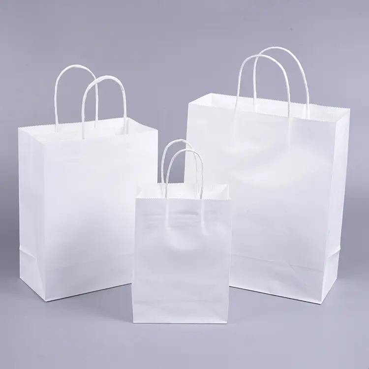 Bolsas de papel artesanales con mango reforzado ecológico reciclable 100%, bolsa de papel Kraft marrón con fondo duradero sólido con logotipo impreso personalizado