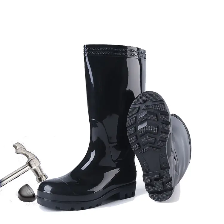 Atacado PVC segurança gumboots chuva botas homem com biqueira de aço para os trabalhadores mineiros