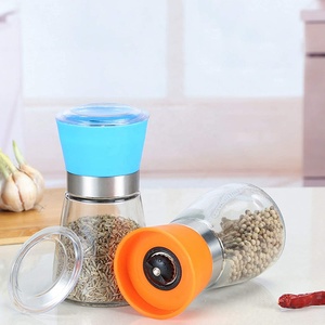 Manual Ceramic Spice <strong>Grinder</strong> with 170ml 200ml Capacity Round Plastic <strong>Sea</strong> <strong>Salt</strong> Pepper Mill Glass Spice <strong>Jar</strong> Seasoning Container