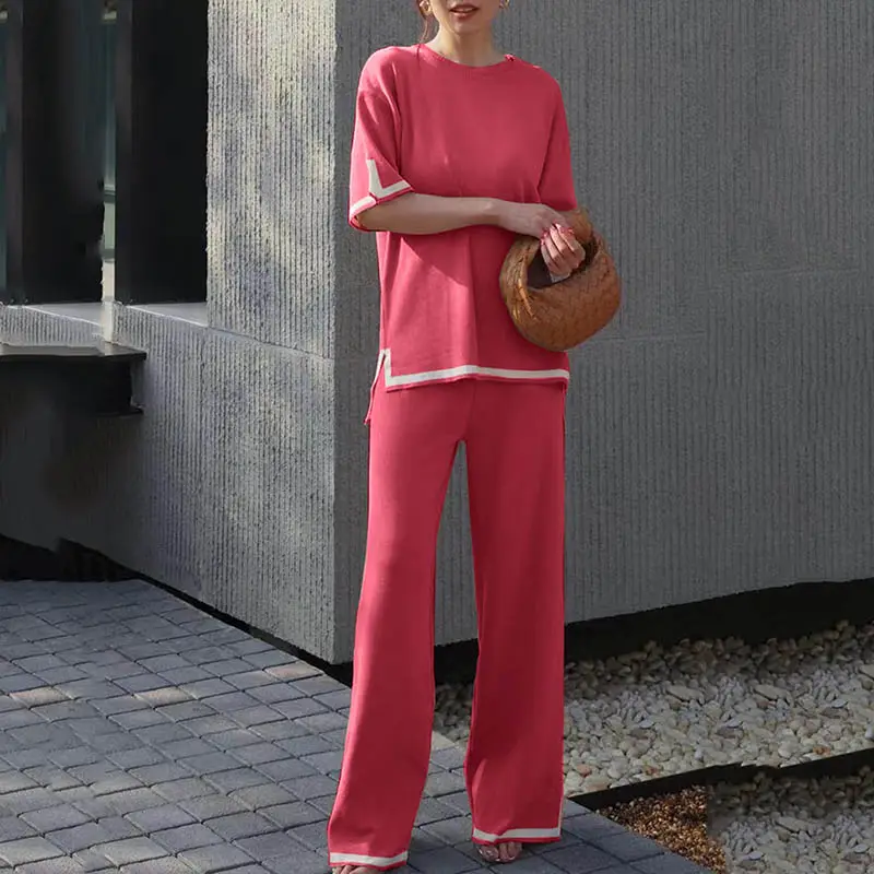 Diseñador rosa de moda de invierno 2024, traje deportivo de dos piezas, chándal informal, conjunto de ropa de mujer para Otoño/