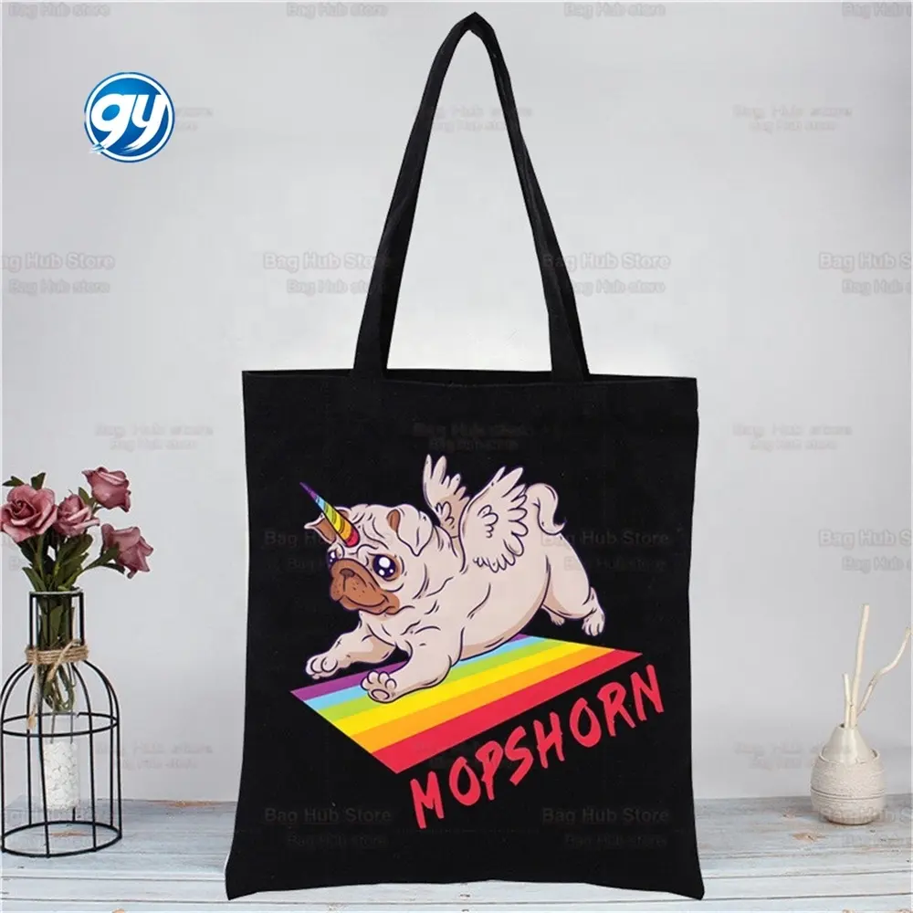 Pug Dog Tote Bag Compras Diseño original Negro Unisex Travel Dug Life Bad Dog Bolsas de lona Eco Plegable Shopper Bag