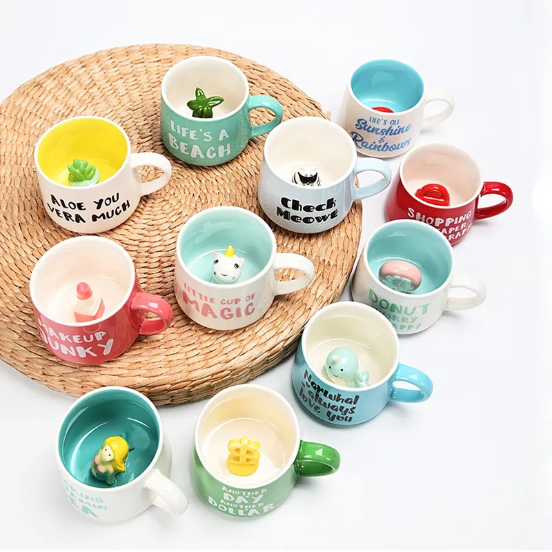 Tazza carina 3D animale all'interno di acqua latte tazze Kawaii Drinkware quotidiano bambini cartone animato tazze di ceramica per la casa