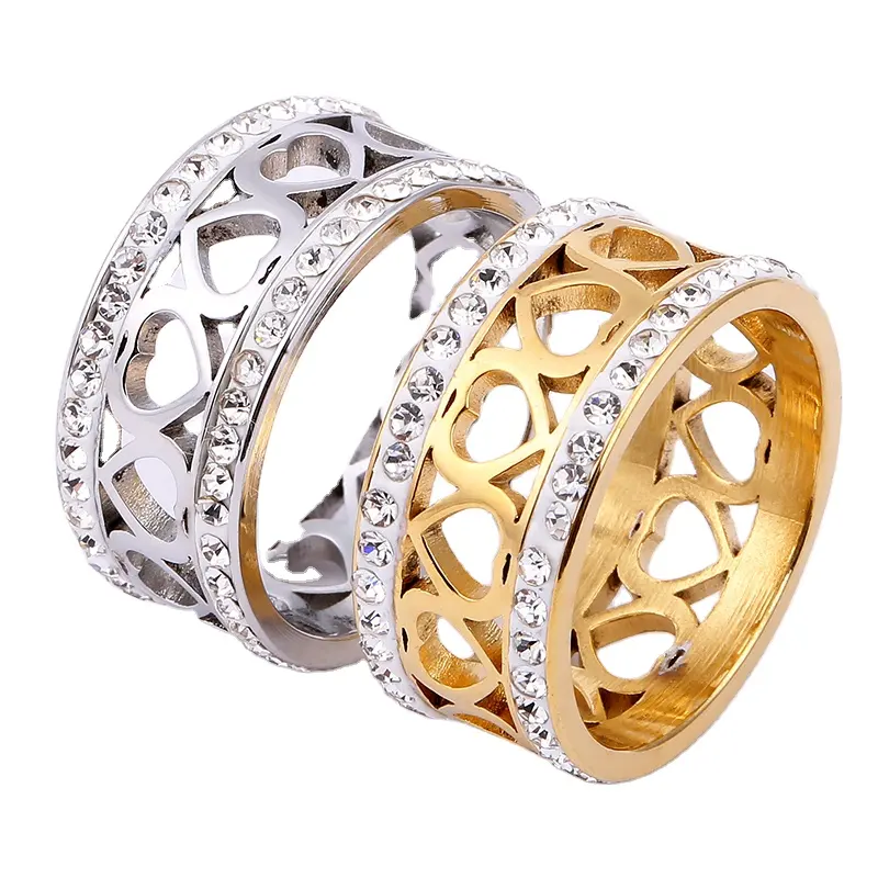 Anelli in acciaio inossidabile con motivo a forma di cuore di moda gioielli con anello a cuore in acciaio al titanio con diamante per donna uomo