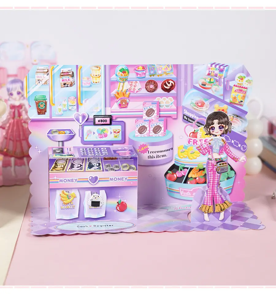 Pegatinas hinchadas de estilo de dibujos animados 3D reutilizables, juego de Castillo de princesa para niñas, viste la escena de la muñeca para niños