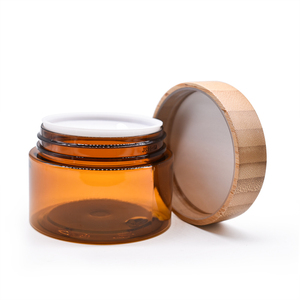 8oz plastik kavanoz bambu kapaklı PET amber kavanoz bambu ahşap kapaklı plastik kavanoz en çok satan