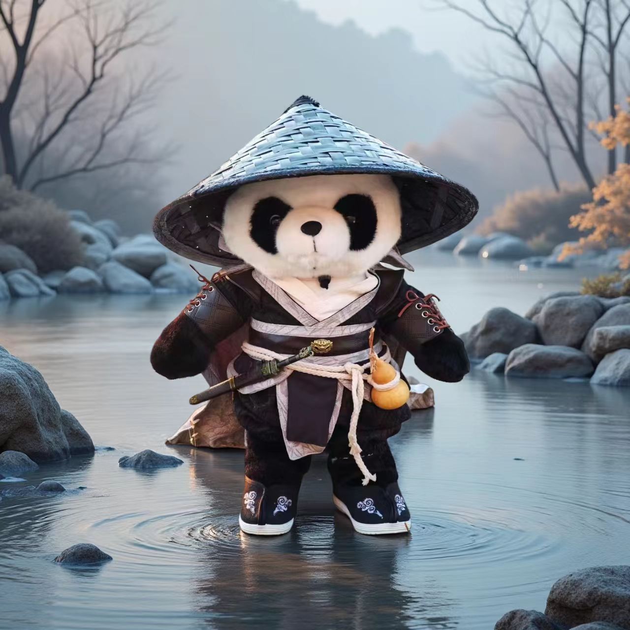 Panda in the solitary shadow of the cold river