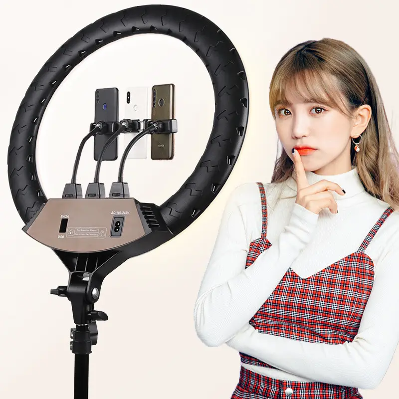 Beauty live Ring Light For Youtube Live Selfie 18 inch Video Studio Ring Light with Mirror Camera Stand Phone Stand