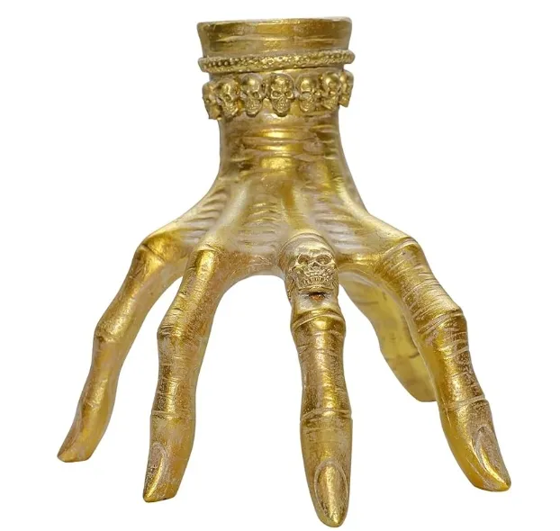 राल हेलोवीन गोल्डन चुड़ैल हाथ की मूर्ति कैंडलस्टिक सजावट