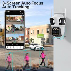 Cámara IP PTZ iCsee 3 lentes tres pantallas al aire libre 8MP 4K HD Ai WiFi cámara de seguridad Color visión nocturna Cámara CCTV inalámbrica