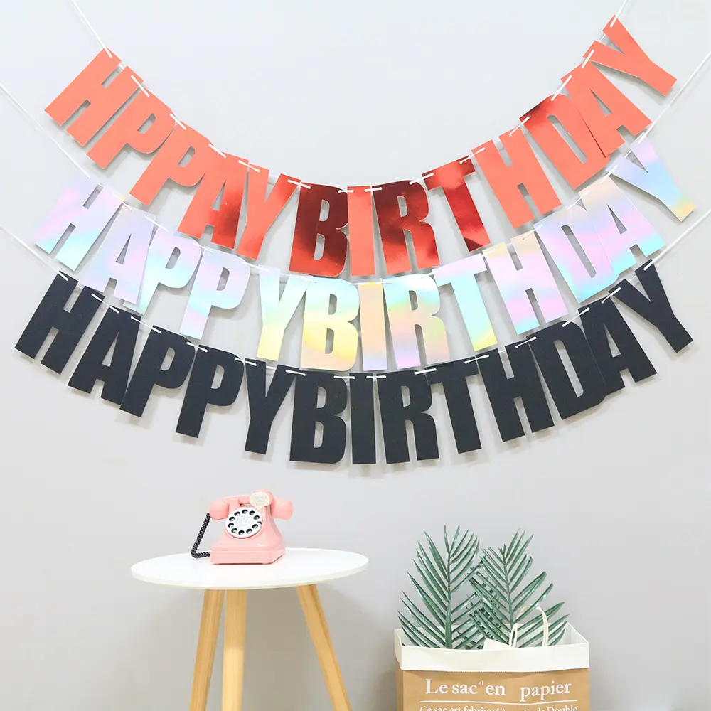 New Creative Net Celebrity Ins Laser Birthday Pull Flag Decoration Party Supplies Letters Happy Birthday Banner