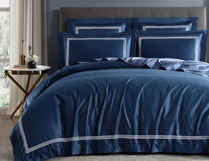 Khách sạn Khăn trải giường thêu 3 dòng trên Duvet bao gồm và gối trường hợp tấm phẳng Bộ đồ Giường Màu Trắng đặt - Product Image 5