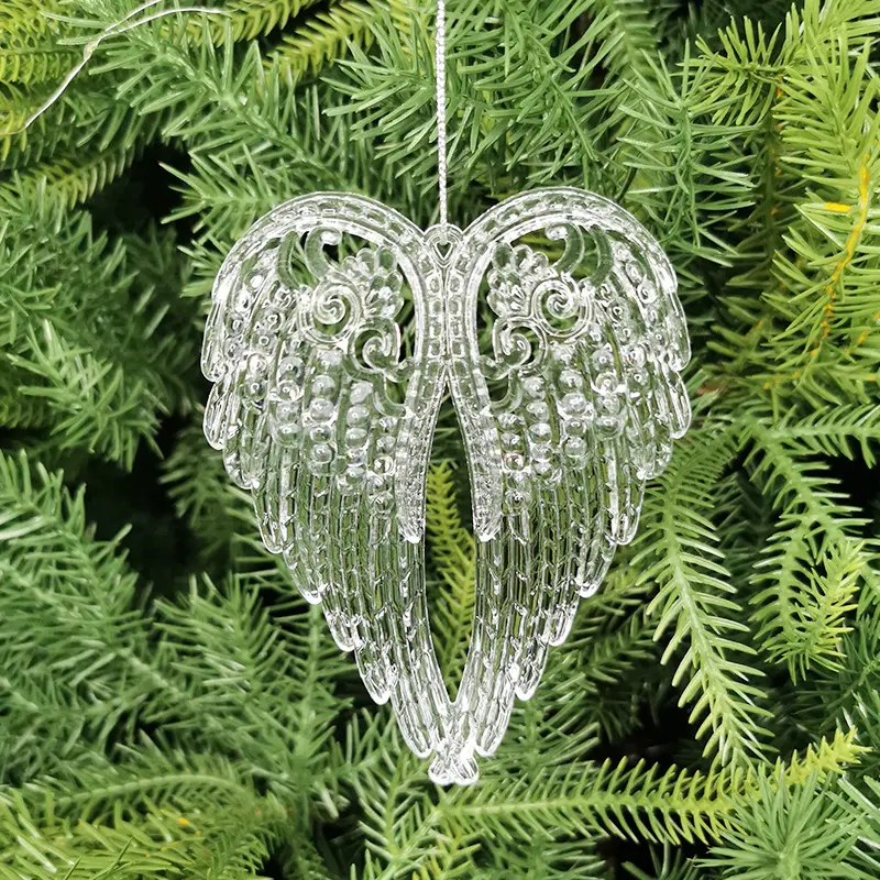 Set di decorazioni per ornamenti natalizi ali in plastica acrilica trasparente ciondolo per decorazioni per alberi di natale da appendere per decorazioni per la casa di natale