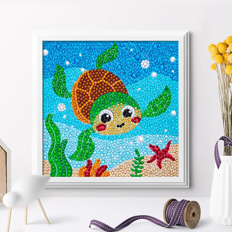 Kits de pintura de diamantes de tortuga para niños, cuadro de cristal de tortuga marina de dibujos animados por número, el mejor regalo para decoración de pared del hogar