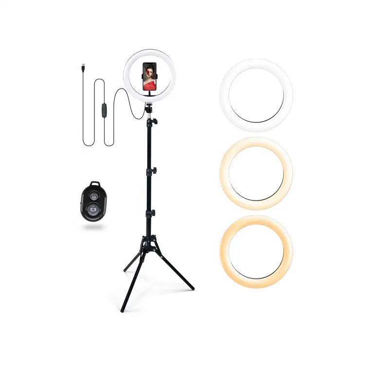 מכירה חמה סטודיו לצילום נייד 10 אינץ' איפור יופי נטענת סלפי LED טבעת אור לטלפון עם חצובה