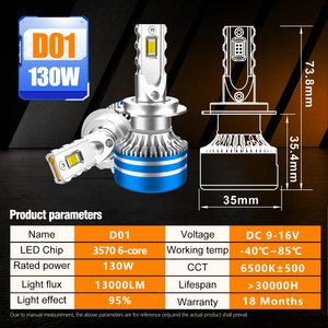 AKE D01 880 หลอดไฟ LED ไฟหน้าสูง 130 W 13000lm 3570 ชิป LED H1 H3 H4 H7 H11 5202 9005 9006 9012 LED ไฟหน้าสําหรับรถยนต์ - Product Image 6