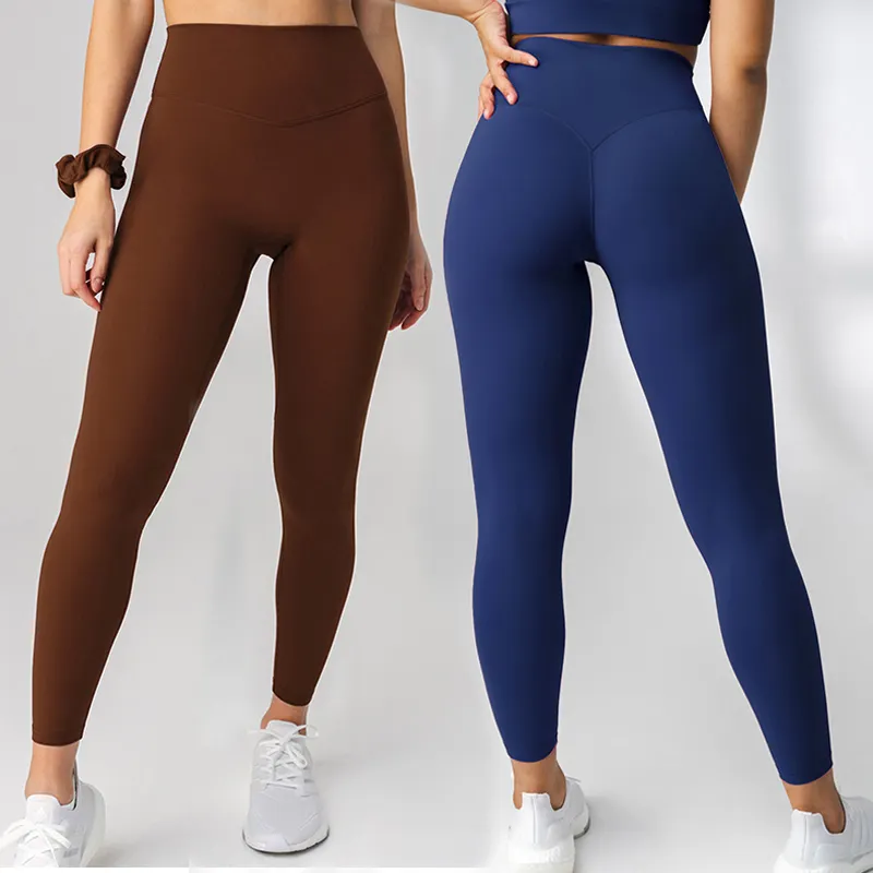 Hot Sale Schöne Rücken Deep V Naht Hohe Taille Pfirsich Hüfte Sport Yoga Leggings Hosen Frauen Workout Gym Fitness Yoga Wear Kleidung