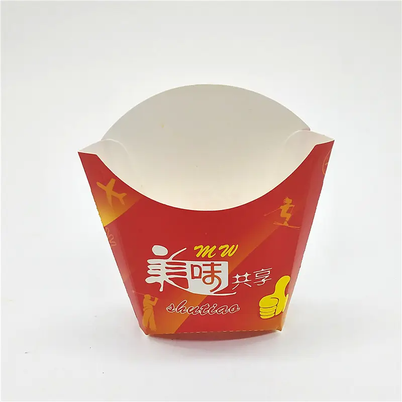90G Wit Karton Voedsel Zak Papier Container Voor Frieten Takeaway Frieten Zak Ivoor Board Gebakken Kip Tas