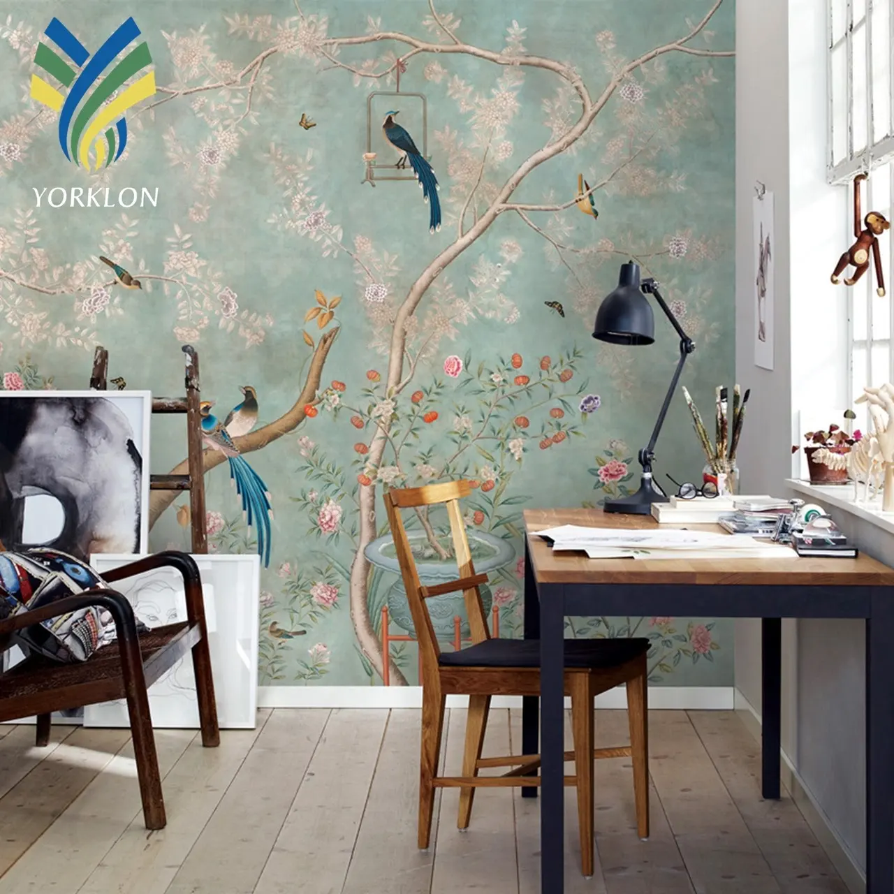 Impression personnalisée salon décoration de la maison papier peint soie Chinoiserie broderie peint à la main 3D papier peint Mural pour les murs