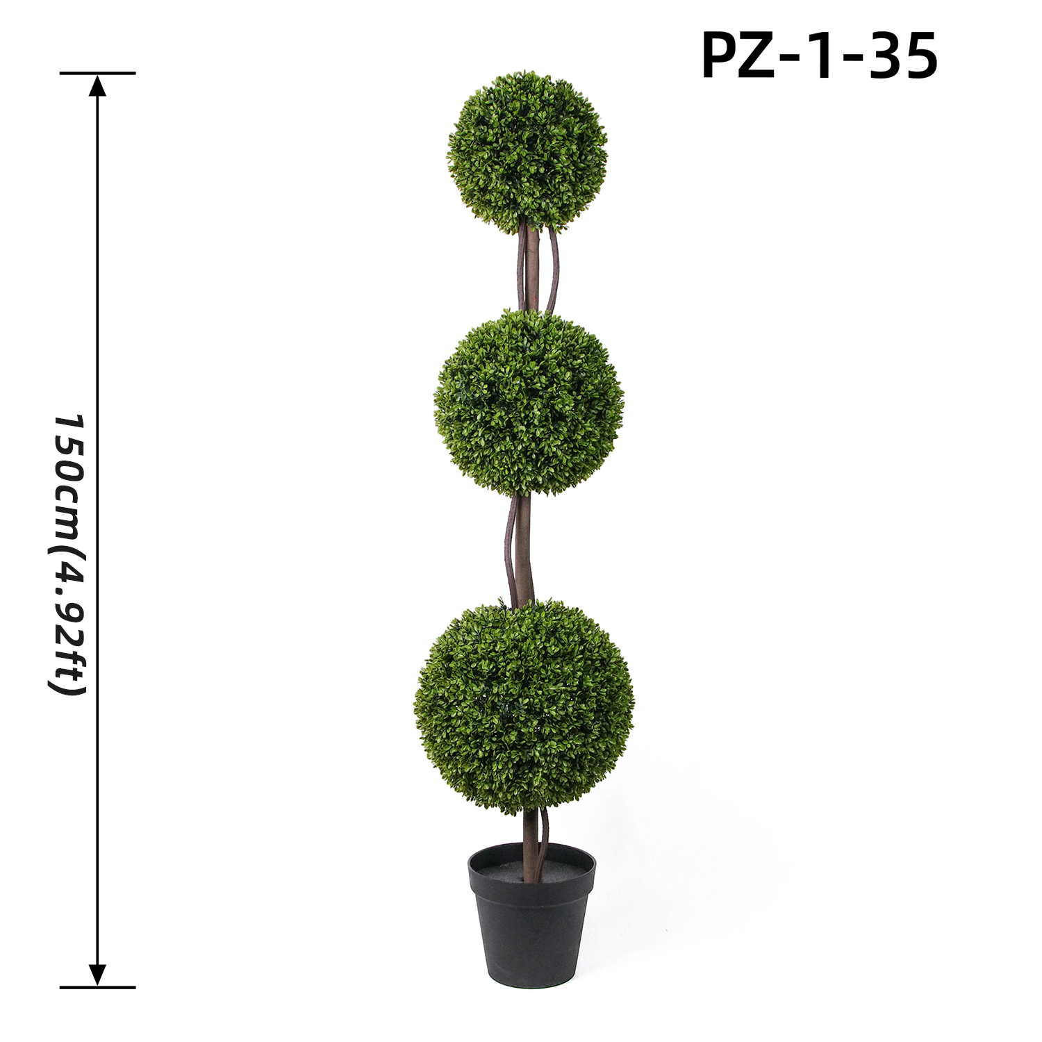 Arbre topiaire en buis triple à tige torsadée (150 cm/4,92 pieds)