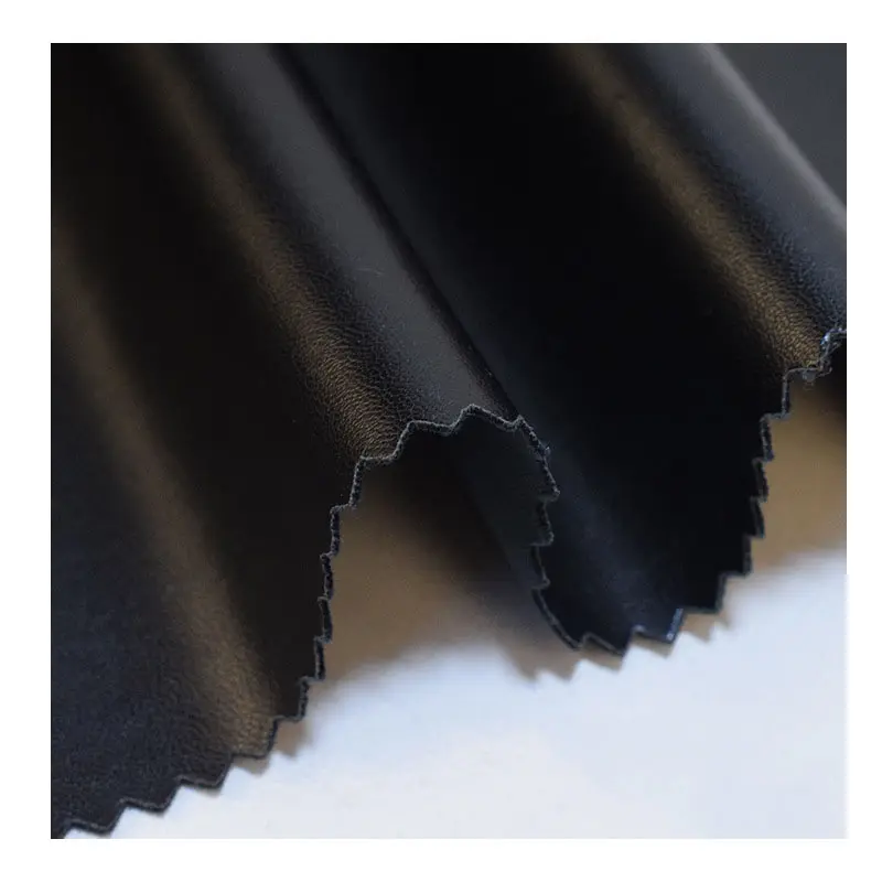 Yeni tasarım eko siyah Nappa örme 0.5mm PU Vegan yapay sahte kumaş sentetik deri malzeme için deri ürünler ceket