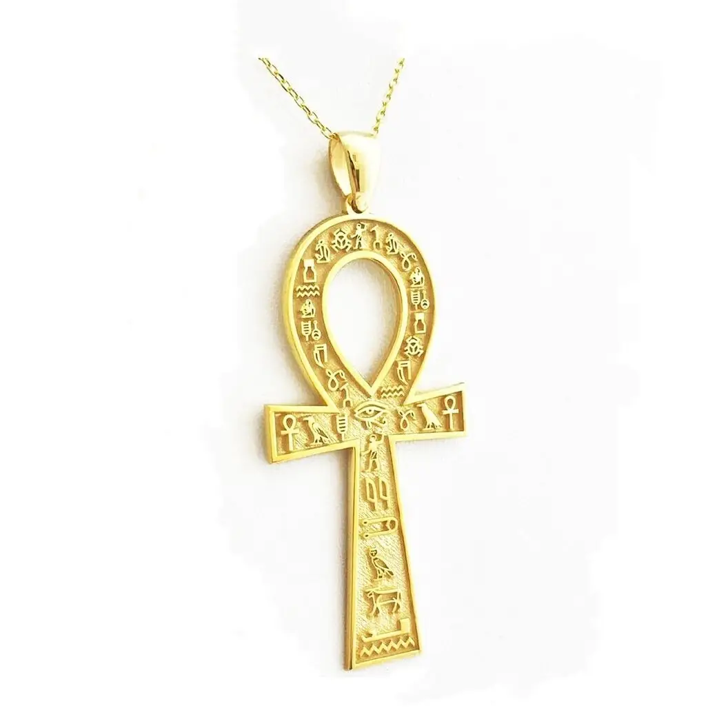 Best Seller antico egizio gioielli con geroglifico croce collana 18k oro acciaio inossidabile personalizzato nome egitto ciondolo