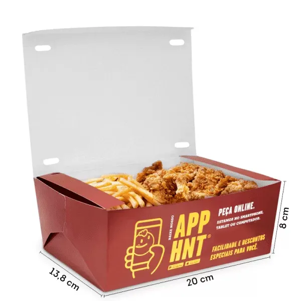 Caja de restaurante para llevar Cajas de papel de grado alimenticio caliente Diseño de aceite e impermeable en el interior con precio bajo para alimentos fritos