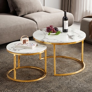 Contemporary Round Nesting Bent Black Gold Metal Side Glass Marble Stone Mdf Wood Coffee <strong>Table</strong> Nest of <strong>3</strong> <strong>Table</strong> <strong>Set</strong> Nesting <strong>Table</strong> - Product Image 4