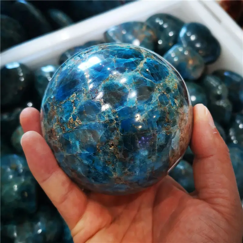 Bola de apatita esférica azul natural de alta qualidade, para decoração e cura de reiki